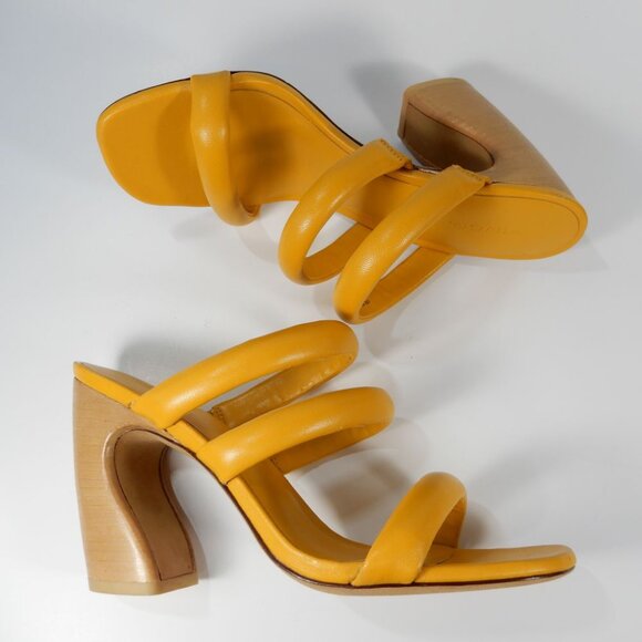 VINCE Dara Tubular Three-band Slide Sandals 8.5 Papaya Yellow Leather NEW $330 - Picture 12 of 15